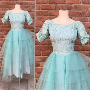 Iconic aqua blue 1950s vintage tulle dress